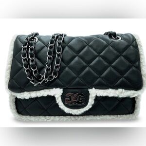 Gilda Paris Chic Black Quilted/Faux Fur Shoulder Bag With Gunmetal Hardware